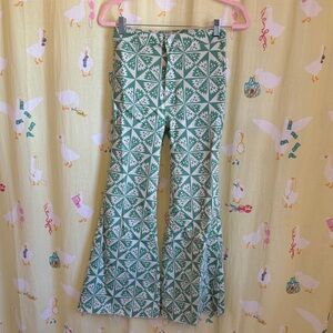 Free People Green Geometric Flare Pants